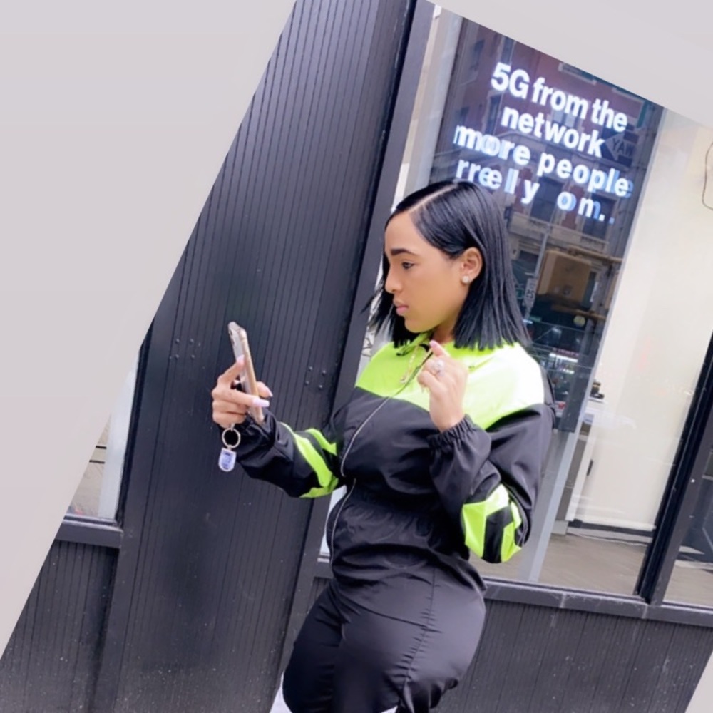 Neon green and black romper
